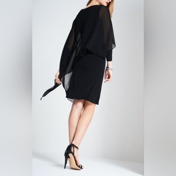 Simon Chang Black Dress with Chiffon Overlay - Picture 4 of 12